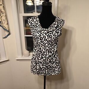 Ann Taylor Sleeveless Top Womens Size Medium Cheetah Print Ruching Lightweight